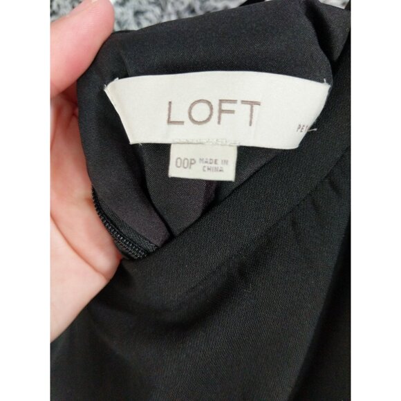 LOFT Black Dress SZ 00P Ruffle Cap Sleeve A-Line Lined Mini Goth Minimal Neutral - Picture 6 of 9